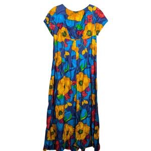 Alice Polynesian Hawaiian Maxi Dress Medium Barkcloth Floral 60s Tiki Empire